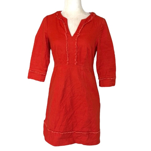 Boden Red Orange Textured Fringe Hem Mini Dress - 6 - Picture 3 of 15